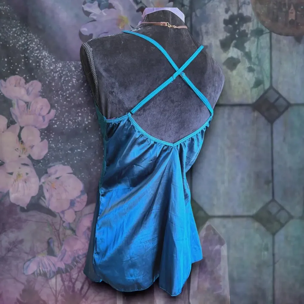 Emerald Teal Satin Chemise | Dark Fairy  Whimsigoth | Romantic Gothic Nightie